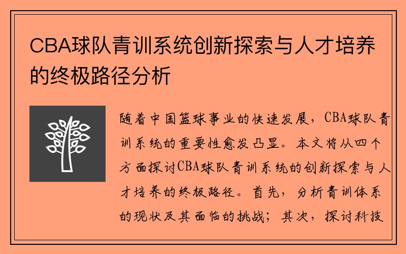 CBA球队青训系统创新探索与人才培养的终极路径分析